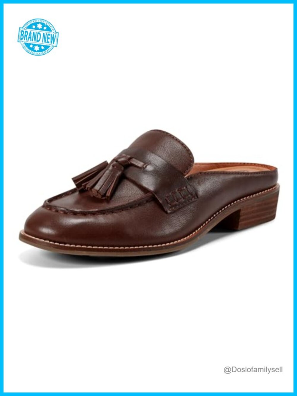 Everett Mule Leather Pull-On Loafer Block Heel Tassel